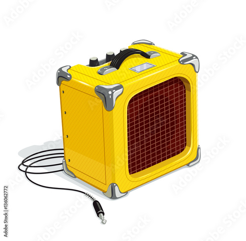 Yellow guitar combo amplifier with cord