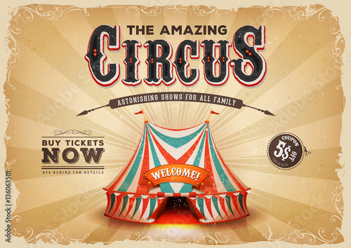 Vintage Old Circus Poster With Grunge Texture