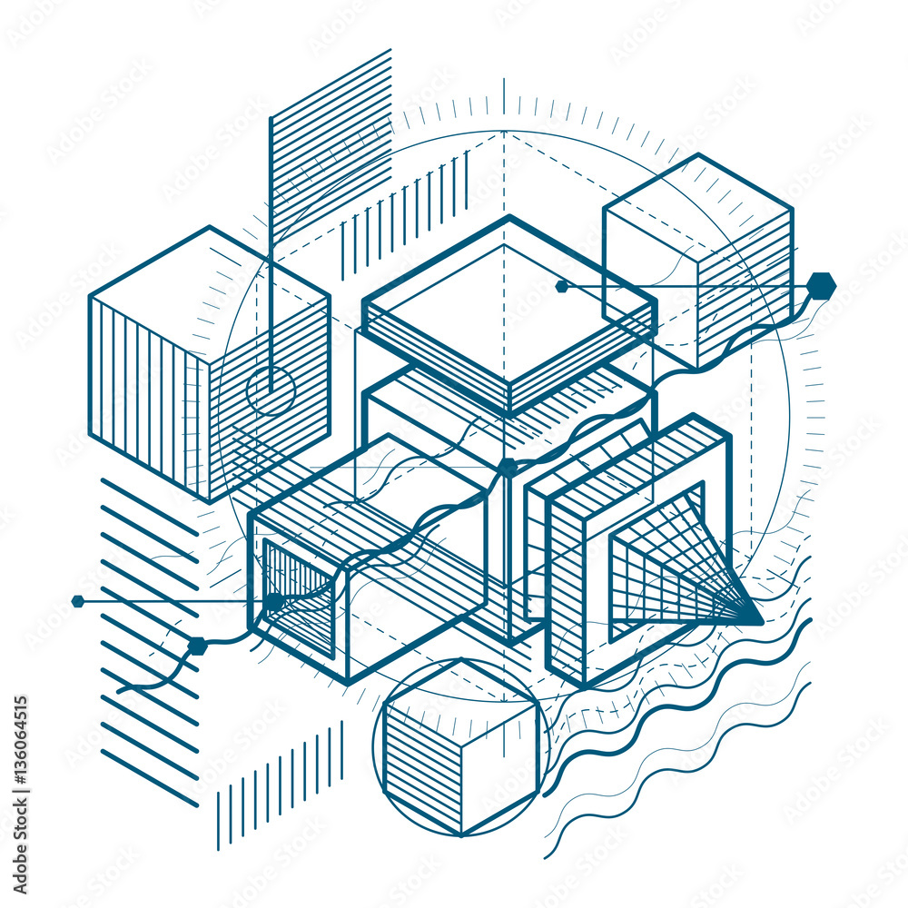 Isometric abstract background with linear dimensional shapes, ve Isometric abstract background with linear dimensional shapes, ve