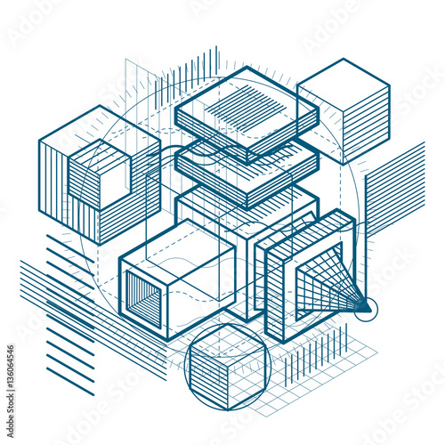 Abstract background with isometric lines, vector illustration. T