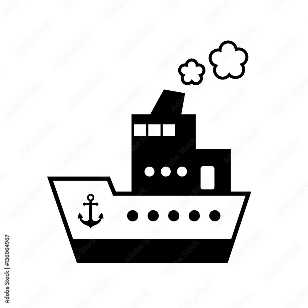 Black ship vector icon on white background, isolated object Black ship vector icon on white background, isolated object