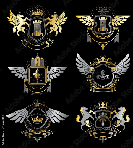 Set of vector vintage emblems created with decorative elements l