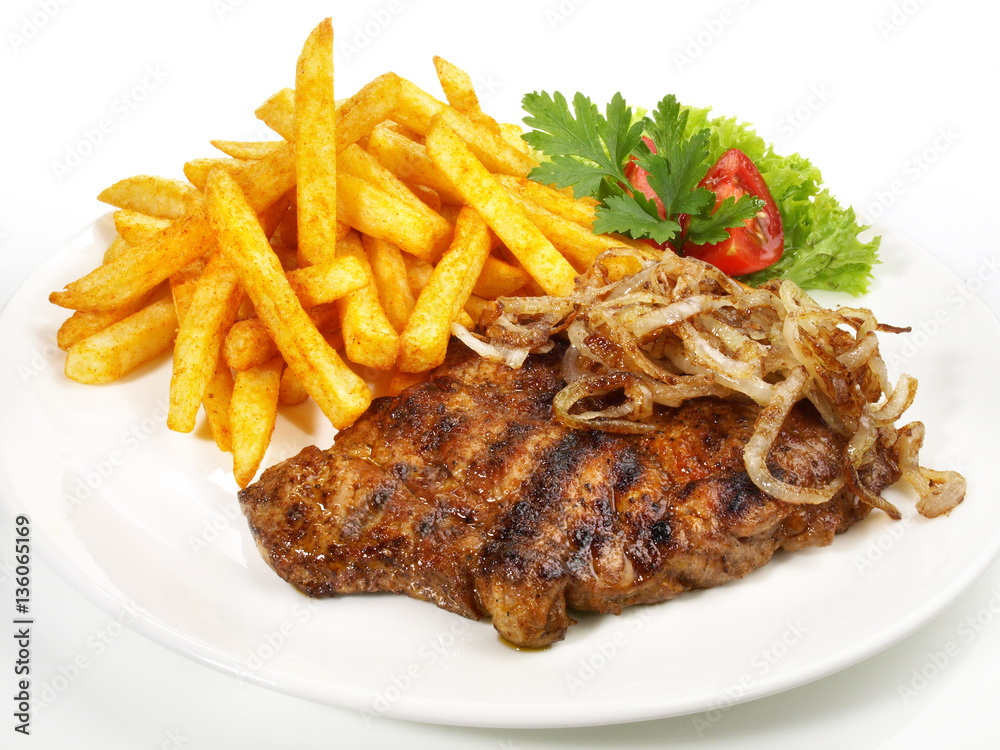 Steak vom Schwein mit Pommes Frites