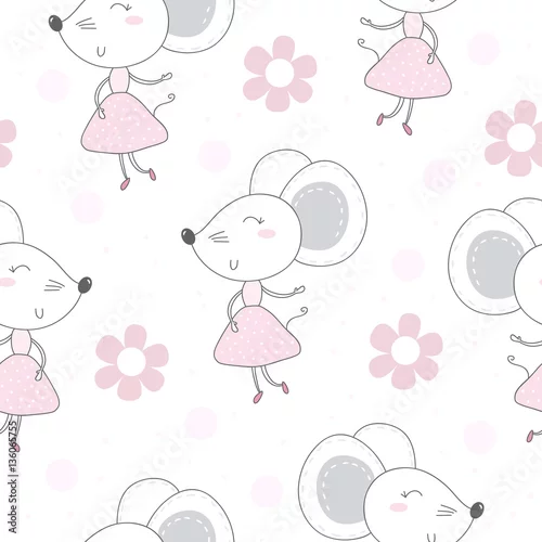 Fototapeta Ładny ręcznie rysowane doodle myszy wzór