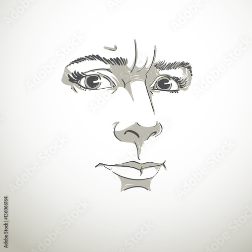 Vector portrait of irate woman, illustration of good-looking but