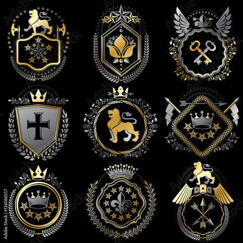 Collection of vector heraldic decorative coat of arms isolated o