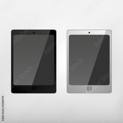 black and white tablet smartphone vector mockup, tablet realistic 3d templatevector illustration photo