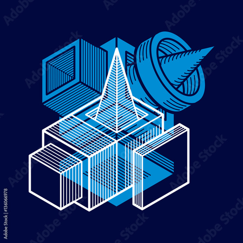 Abstract trigonometric construction, vector dimensional design t