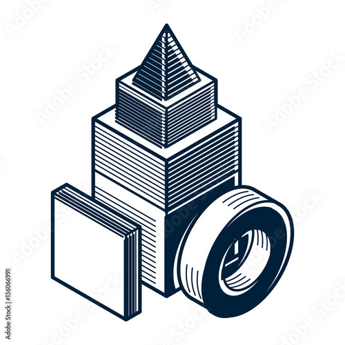 Abstract vector geometric form, 3D polygonal shape.