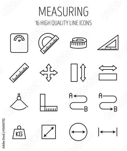Set of measuring icons in modern thin line style. 