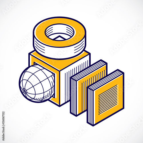 Abstract trigonometric construction, vector dimensional design t