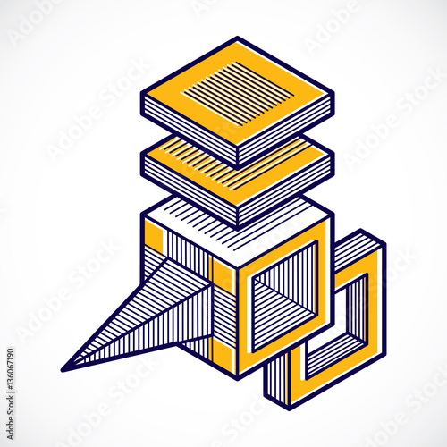 Abstract trigonometric construction, vector dimensional design t
