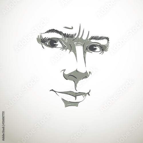 Vector portrait of irate woman, illustration of good-looking but