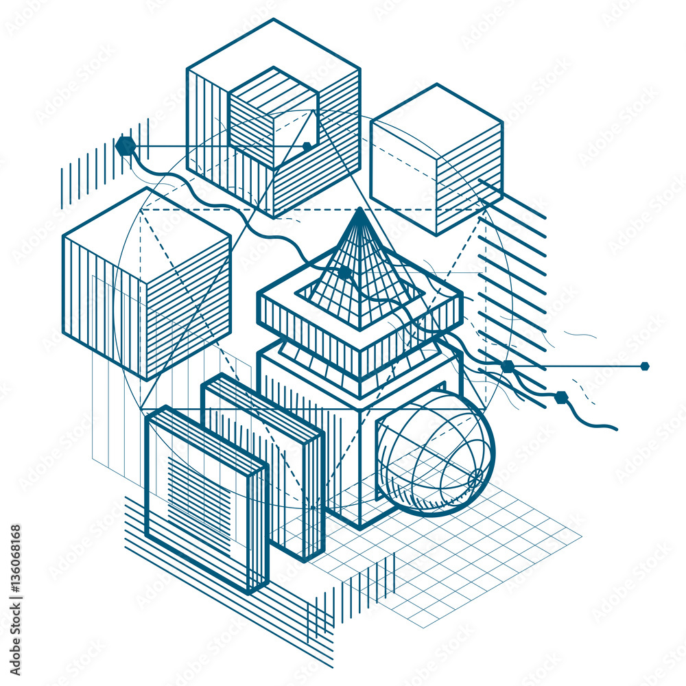 Fototapeta premium Abstract vector background with isometric lines and shapes. Cube