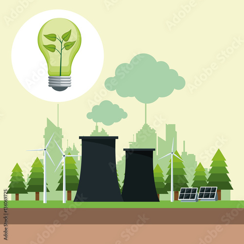 bubl ecology with nuclear power energy and solar panel vector illustration eps 10 photo