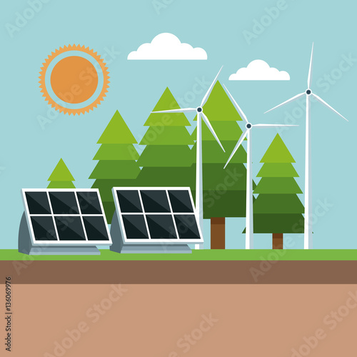 solar panel and windmills eco friendly vector illustration eps 10