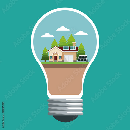 bulb with smart house ecological panel solar vector illustration eps 10