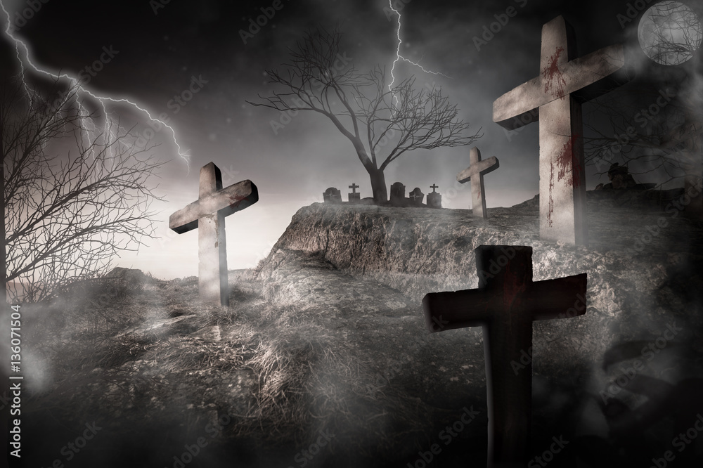 Cimetière fantastique et nuit d