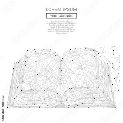 Abstract open book polygonal, geometry triangle. Light connection structure. Low poly vector background. Business concept