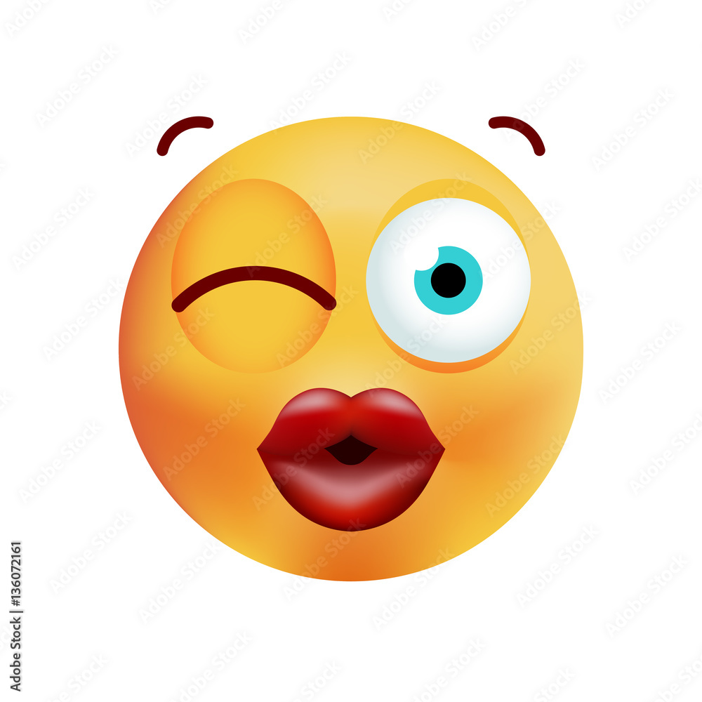 Cute Kissing and Winking an Eye Emoticon on White Background . Isolated Vector Illustration 
