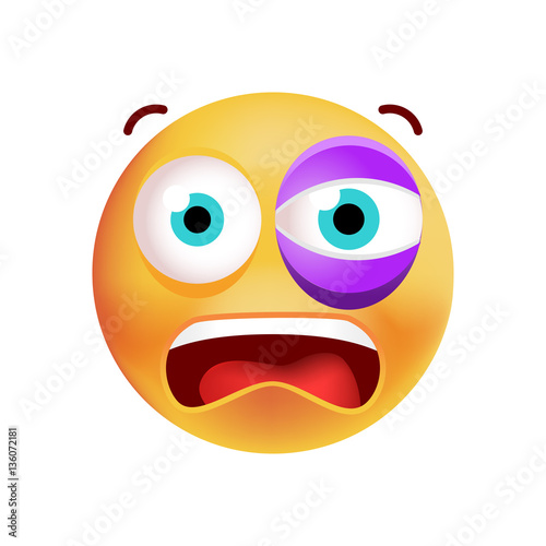Cute Emoticon with a Black Eye on White Background . Isolated Vector Illustration 