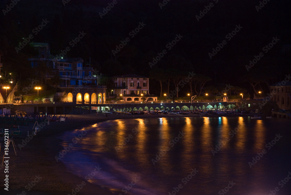 Illuminated city beach in Cinque terre region