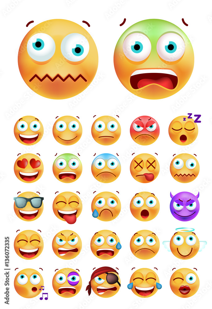 Set of Cute Emoticons on White Background . Isolated Vector Illustration Set of Cute Emoticons on White Background . Isolated Vector Illustration