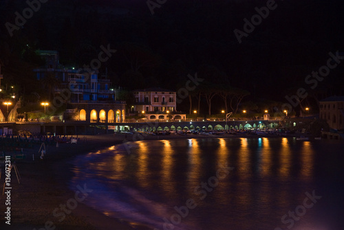 Illuminated city beach in Cinque terre region