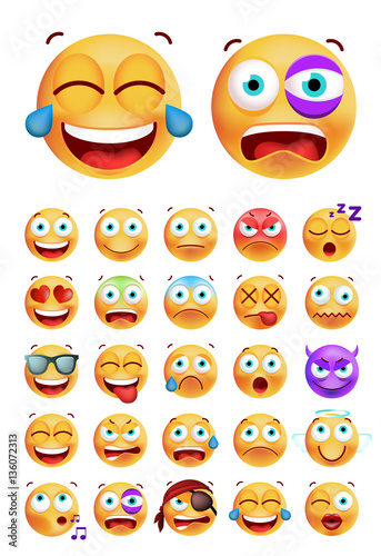 Set of Cute Emoticons on White Background . Isolated Vector Illustration 