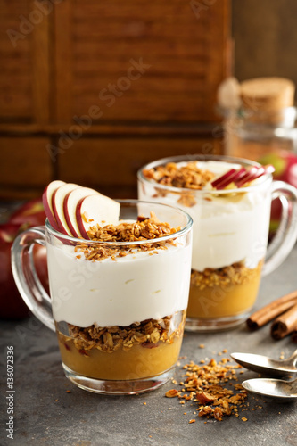 Yogurt and applesauce parfait with granola