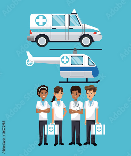 people hospital ambulance helicopter vector illustration eps 10