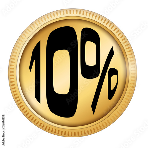 10 percent on Gold Coin isolated on white background