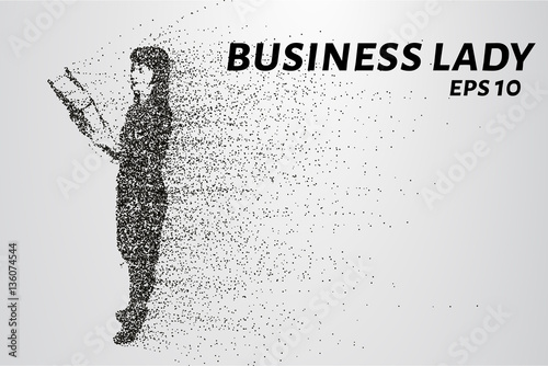 Business woman of the particles. Silhouette business woman consists of circles and points. Vector illustration