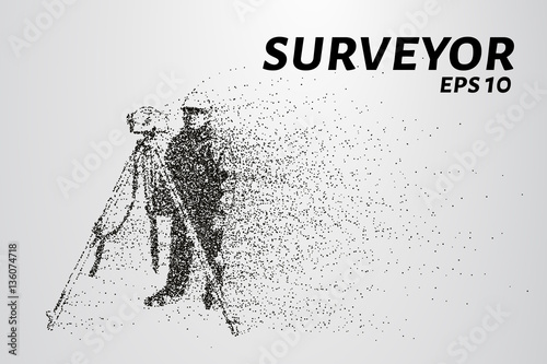 Surveyor of the particles. The silhouette of the surveyor consists of circles and points. Vector illustration