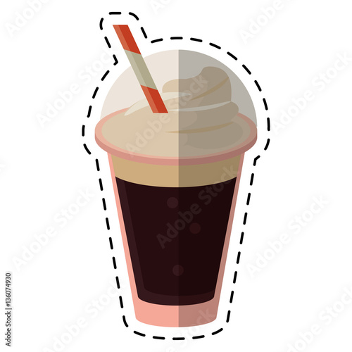 frappe coffee straw take out container - dot line vector illustration eps 10