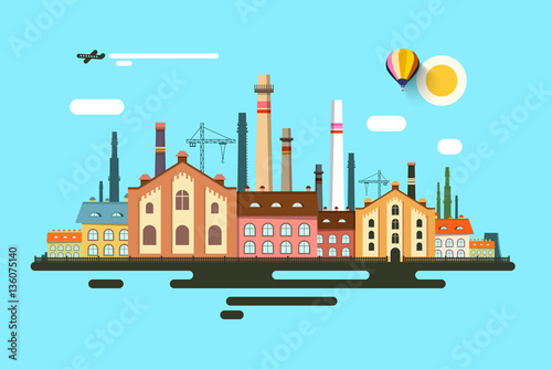 Industrial Town. Vector Abstract Urban Flat Design Landscape.