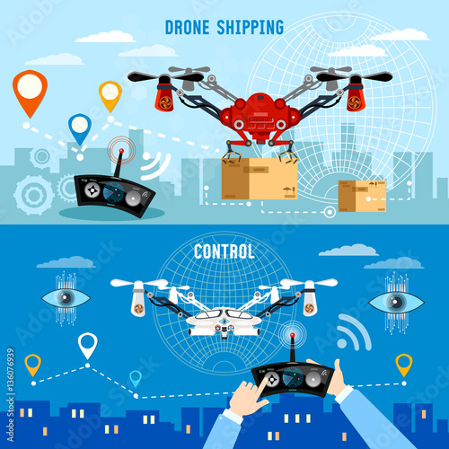 Drone delivery banner, modern drone