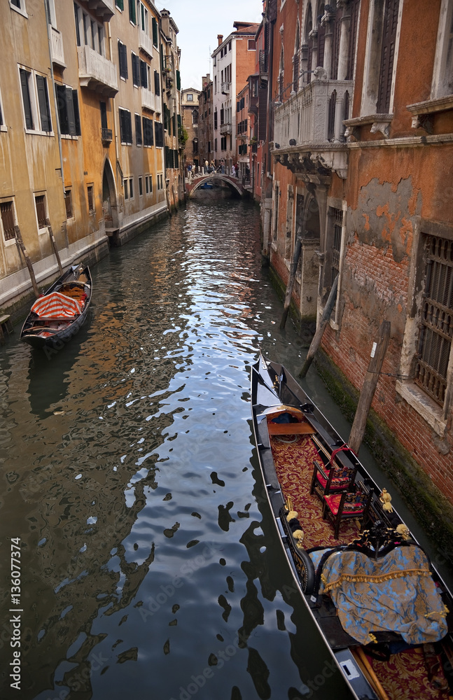 Small Side Canal Bridge Gondola Venice Italy