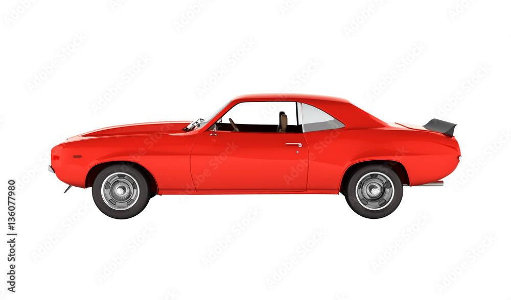 Muscle car side view without shadow on white background 3d