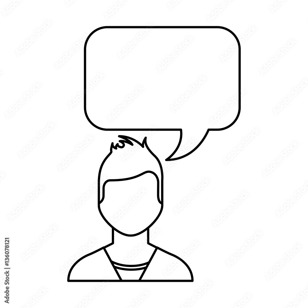 young man with speech bubble avatar character vector illustration design