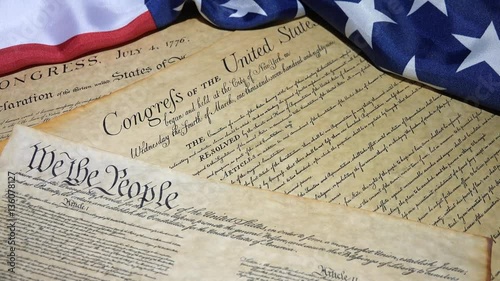 United States Bill of Rights Preamble to the Constitution and American Flag