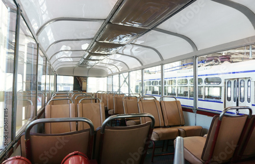 Old time bus cabin with seats