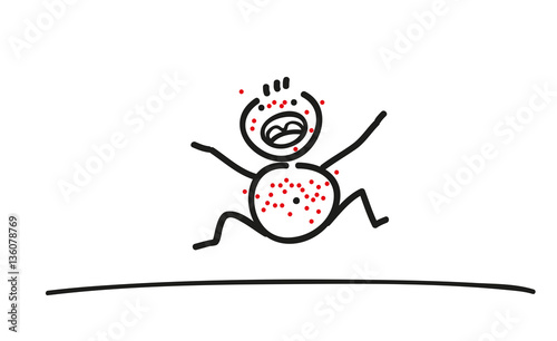 Schreiendes Kleinkind mit Ausschlag, schwere Kinderkrankheiten, Masern, Mumps, Pocken, Röteln, Windpocken, Neurodermitis, Impfpflicht, Virus, Virusinfekt, Vektor isoliert