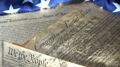 United States Bill of Rights Preamble to the Constitution and American Flag
