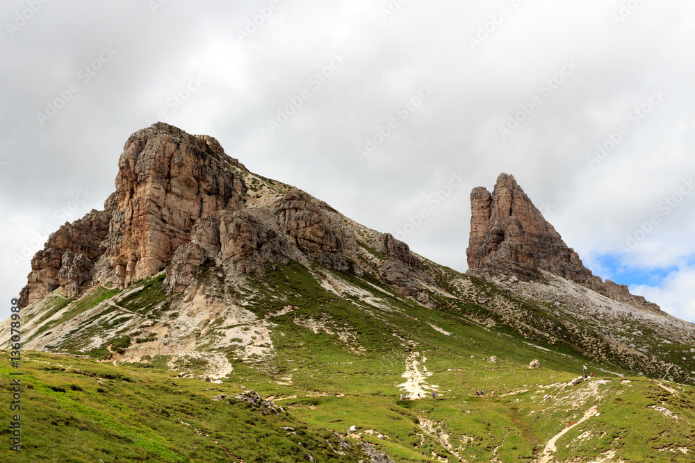 Mountain Sextner Stein and Toblinger Knoten in Sexten Dolomites, South Tyrol, Italy