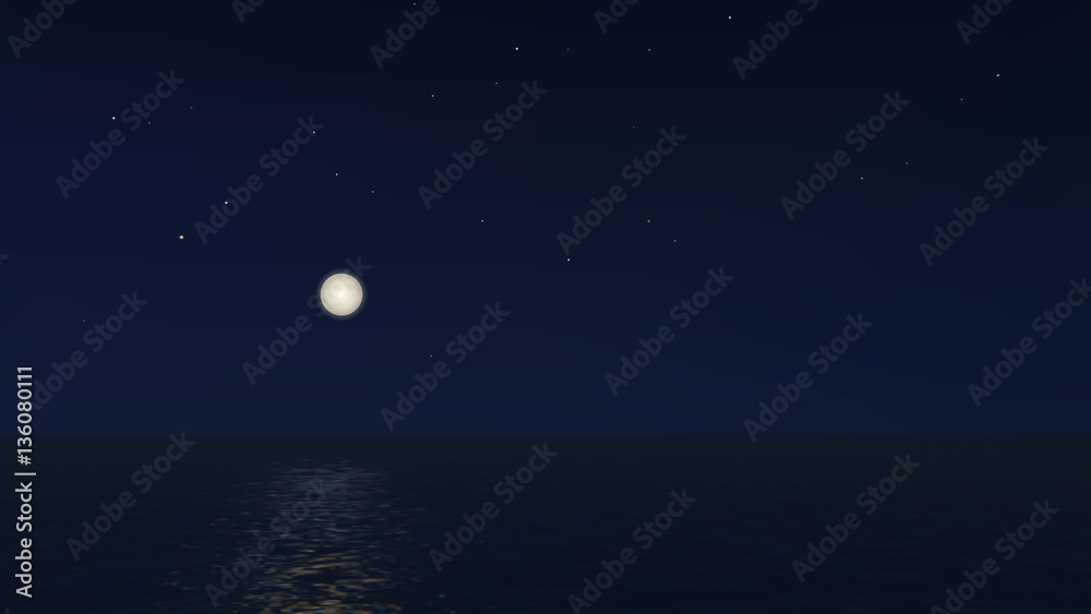 Fototapeta premium Vector Night landscape the sea with full moon