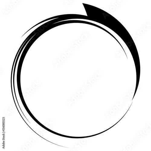 Circle with dynamic swoosh line frame. Monochrome circular eleme