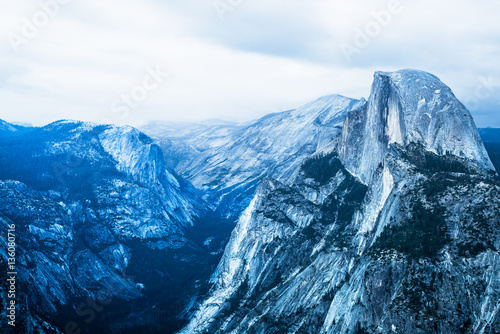 Half Dome Rock Yosemite National Park at dusk.