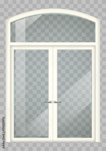 Classic wooden window and double doors to the terrace. Transparency. Vector graphics