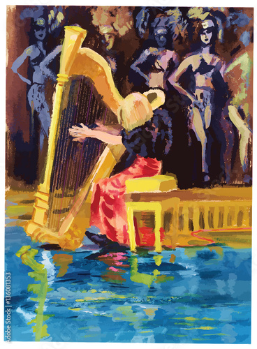 An hand painted picture converted into vector. Musician - an har